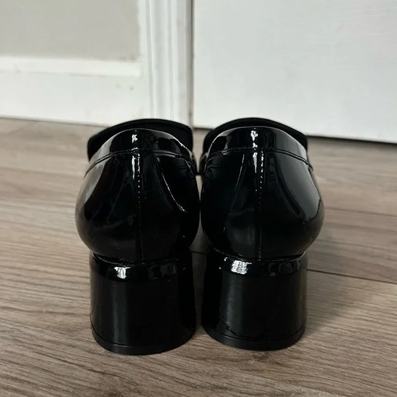 Stuart Weitzman Wylie 45 Block Black Patent Finish Loafers